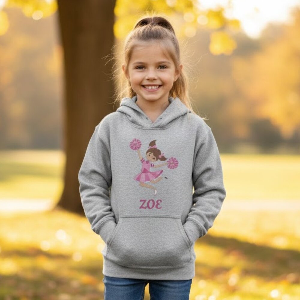 Zoe Custom Cheerleader Hoodie – Gray & Pink – Kids Large (Girls L)